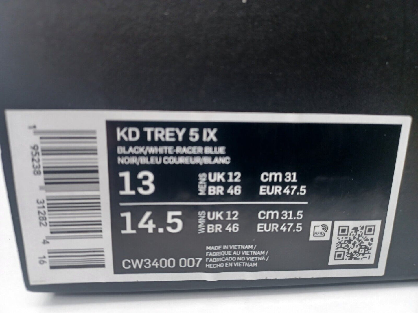 Nike KD Trey 5 IX Black/white-racer Blue CW3400-007 Basketball Shoe NO LID