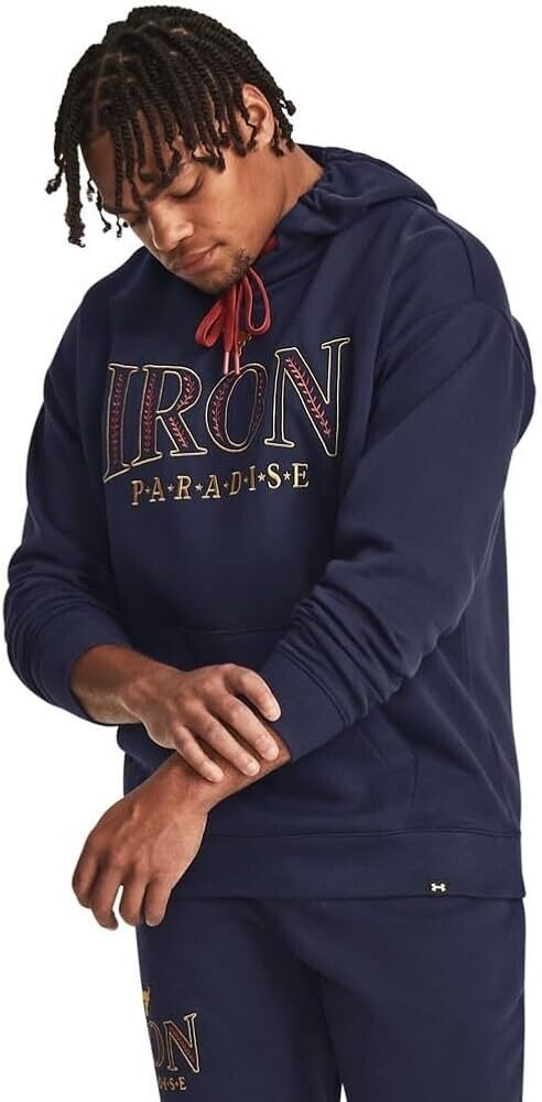 Brand New Under Armour Project Rock Mens Blue Pullover Hoodie Sz L 1380115-410