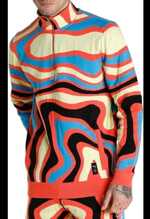 Brand New PUMA Mens Lava Tiger Knit Half Zip Sweatshirt Pockets 536118-01 XL