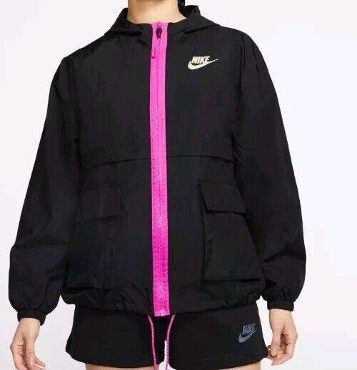 New Nike Icon Clash Windbreaker Jacket in Black & Fire Pink A cj2295-010 Size S