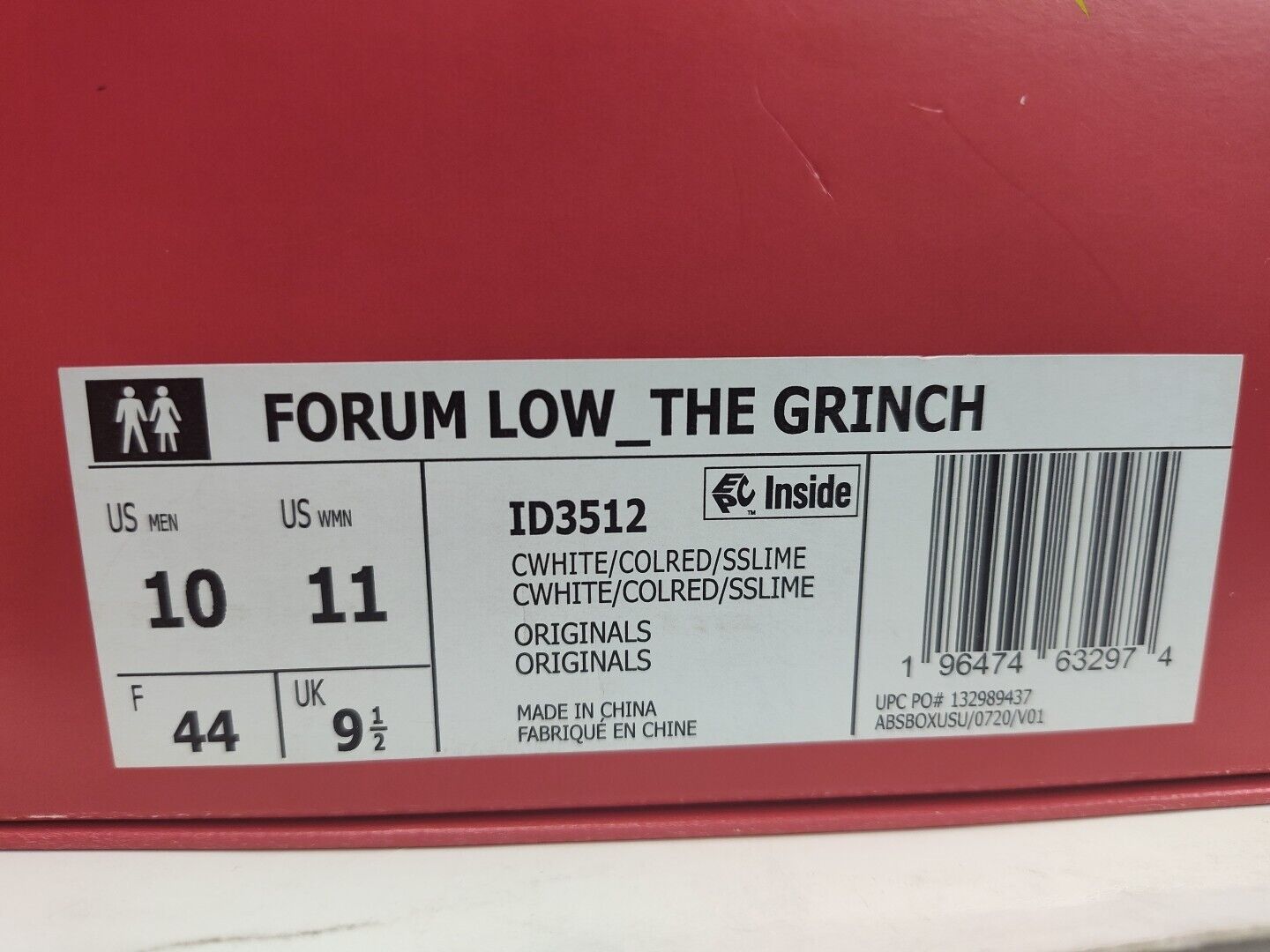 Brand new Adidas FORUM LOW The Grinch White Solar Sneaker ID3512 10M 11 W