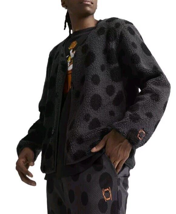 NEW Puma Hoops V Neck Long Sleeve Sweater X Cheetah Mens Black  62586901 XL